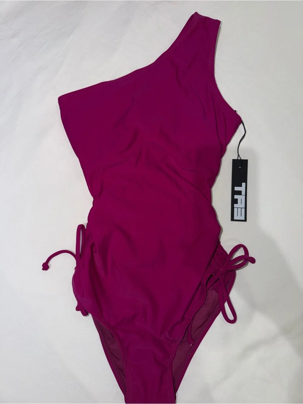 NWT TA3 One Shoulder Sidey Keyhole Swimsuit Shapewear One Piece Berry XS